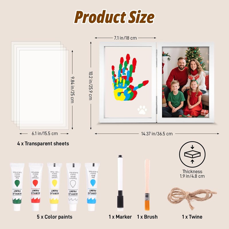 Sortnic Family Handprint Kit with Light, DIY Baby Handprint Photo Keepsake Wooden Frame for 4, Ideas Craft Gifts for New Mom, New Parents with 5 Non-Toxic Baby Safe Paints, Anniversary, Christmas - Image 2